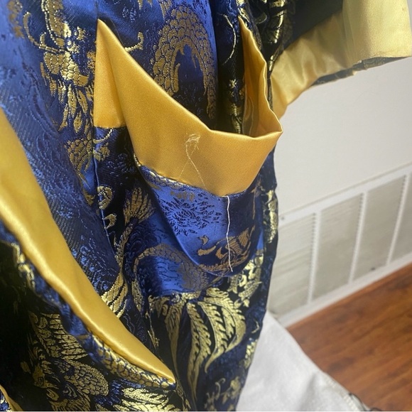 Vintage Gio Collection Blue Gold Asia Dragon Satin Belted Kimono Plus Size 1X/2X - Picture 10 of 16
